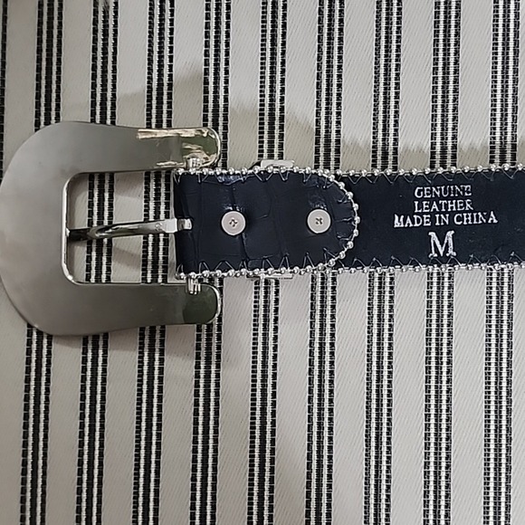 Western Women's Rhinestone Leather Belt Black Blue Silver Square Crystal Bling M - Picture 5 of 5